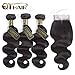 QTHAIR 16a Brazilian Human Hair Body Wave with 4x4 Middle Part Lace Closure(14 16 18 with 12 inch,Natural Color) 100% Unprocessed Virgin Brazilian Body Wave Hair Weave Bundles Body Wave Closure