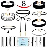 8 Piece Boho Chic Choker Set - Women and Girl - Adjustable - Leather Velvet and Lace - No Broken