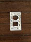 Decorative Electrical Outlet Plate Plug-in Cover Fleur de lis Cast Iron Antique White or Pick Your Color