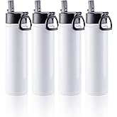 PYD Life 4 Pack Sublimation Blank Tumbler 22 OZ Sports Wide Mouth Stainless Steel Water Bottle Vacuum Flask with Straw and Portable Handle for Tumbler Press Machine Sublimation Print