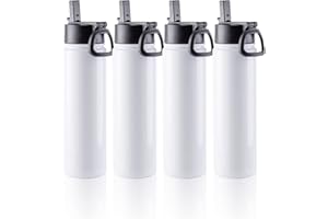PYD Life 4 Pack Sublimation Blank Tumbler 22 OZ Sports Wide Mouth Stainless Steel Water Bottle Vacuum Flask with Straw and Portable Handle for Tumbler Press Machine Sublimation Print