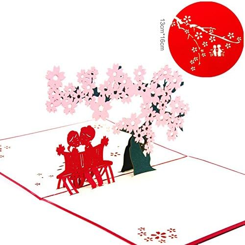 Queeni 3D Pop Up Cherry Blossoms Love Creative Greeting Cards Mothers Day Handmade Thank You Thanksgiving Post Card