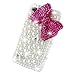 Leegoal Classic Bling Peach Bow Full Pearls Diamond Crystal Hard Case Cover for Iphone 4G