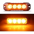 Raryloy 4-LED Sync Feature Ultra Slim Surface Mount Flashing Strobe Lights for Truck Car Vehicle LED Mini Grille Light Head Emergency Beacon Hazard Warning Lights (Amber)