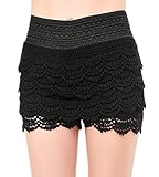 Mullsan Women's Fitted Scallop Hem Crochet Tiered Lace Sexy Shorts