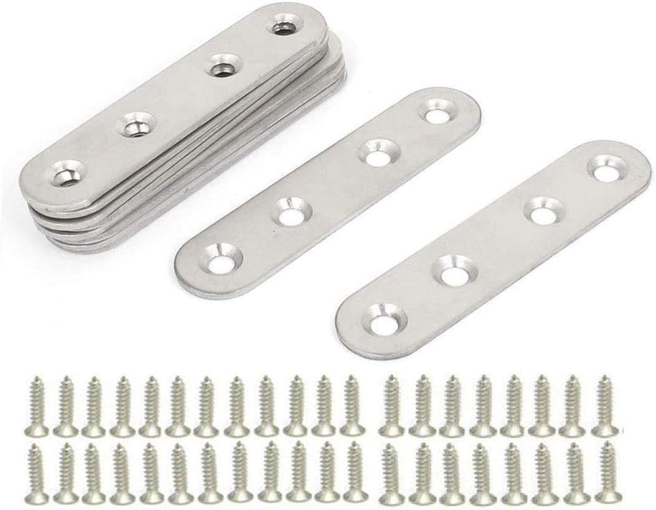 CYH Stainless Steel Flat Mounting Brackets, 10 Pieces, Metal Plates, Angle Brackets, With 40 Screws, For Repairs