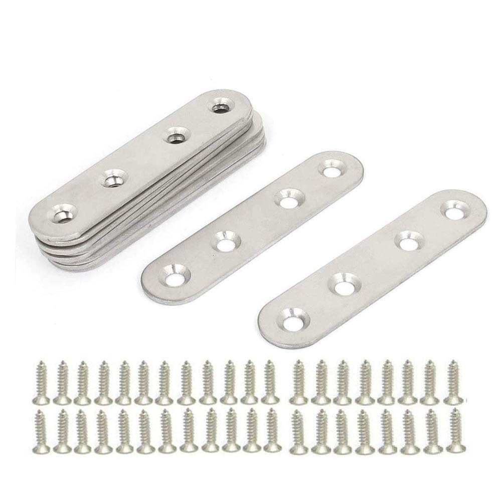 CYH Stainless Steel Flat Mounting Brackets, 10 Pieces, Metal Plates, Angle Brackets, With 40 Screws, For Repairs