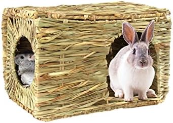 Hkim Rabbit Grass House, Natural Safe Hideaway Durable Chew Toy Mat Bed for Bunny/Hamster/Chinchillas/Guinea pigs/Ferret/Small Pets (Home2)