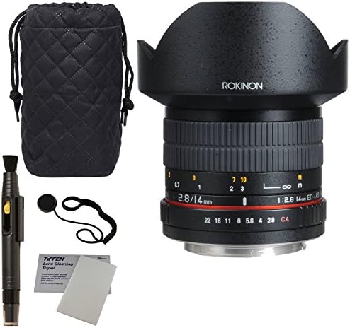 Rokinon FE14M-C 14mm F2.8 Ultra Wide Lens for Canon (Black) - Fixed, Polaroid Lens Cap Strap and Accessory Bundle