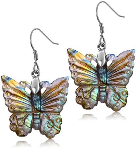 NATURSTON Crystal Carving Drop Dangle Butterfly Earring Natural Labradorite Jewelry For Women Girls