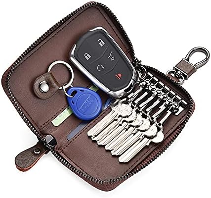 キーケース 本革 レザー 車 スマートキー Ic カード入り 小銭 札入れ付き ファスナー 6連 皮 キーホルダー 多機能 メンズ 大容量 カード型 コンパクト