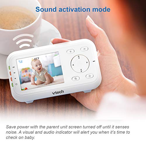 VTech-VM3253-Video-Baby-Monitor-with-1000ft-Long-Range-Auto-Night-Vision-28-Screen-2-Way-Audio-Talk-Temperature-Sensor-Power-Saving-Mode-Lullabies-and-Wall-mountable-Camera-with-Bracket