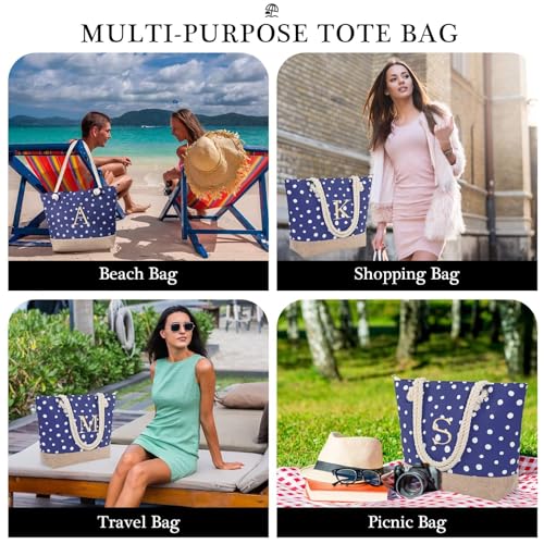 YOOLIFE INITIAL TOTE BAG FOR WOMEN – WOMENS MONOGRAMMED TOTE BAG PERSONALIZED BEACH TOTE BAG CHRISTMAS GIFTS BIRTHDAY GIFTS MONOGRAMMED GIFTS LETTER C