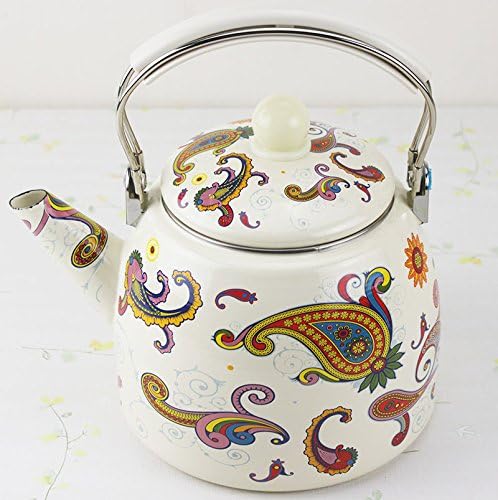 Tea Kettle 3.3 Quart Tea Pot Stainless Steel Tea Kettle with infuser for Electric Gas Stovetop Cool Cute Modern Tea Kettle Stove Top Teapot Hot Water Whistle Small Retro Metal Enamel Surface (flower2)