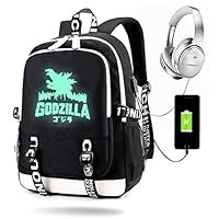 MCdreamUSA Dinosaur Monster Backpack Luminous with USB Charge Port, Travel Laptop Backpack for Girls Boys (Black) (Black)