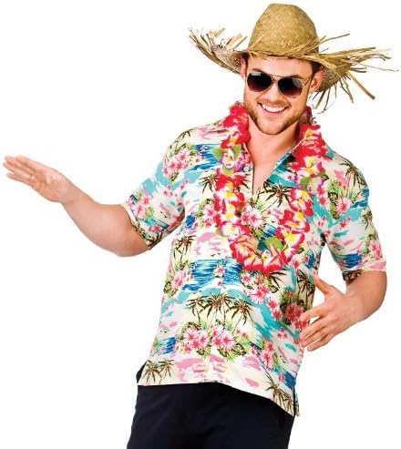 Wicked Costumes Mens Pink Flower Hawaiian Party Shirt - X-Large, Pink Flowers & Palm Trees, XL