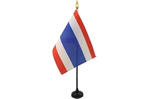 AZ FLAG - Thailand Table Flag 4'' x 6'' - Thai Mini Desk Flag 100% Polyester 15 x 10 cm - Office Banner with 10'' Pole - Golden Spear