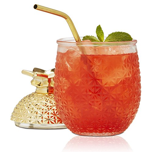 Brilliant – Ananas Cocktailglas mit Strohhalm und abnehmbarem Deckel, 444 ml. Stückzahl: 2. – Bild 4