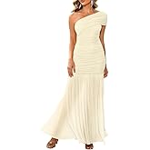 LAGSHIAN Women's Elegant Formal Long Dress One Shoulder Sleeveless Ruched Bodycon Evening Dress