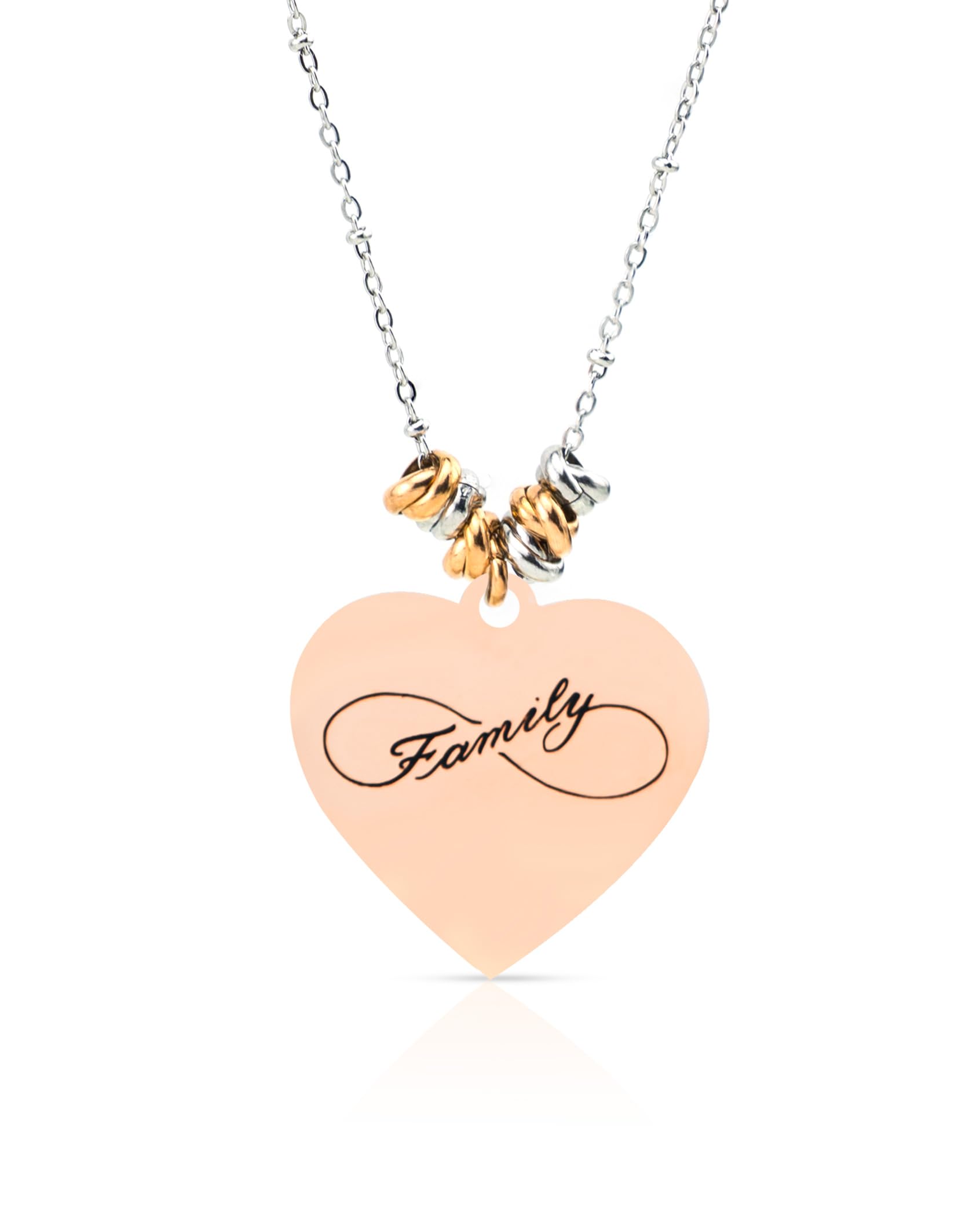 SAGA GIOIELLI® Women's Necklace Four Leaf Clover Tree of Life Family Guardian Angel Ladybug Horn Steel Gift Box, m, Stainless Steel, No Stones