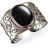 Anju Adjustable Cuff with Stainless Steel Base, Brass, Copper, and Black Onyx Stone for Women CopperBrass