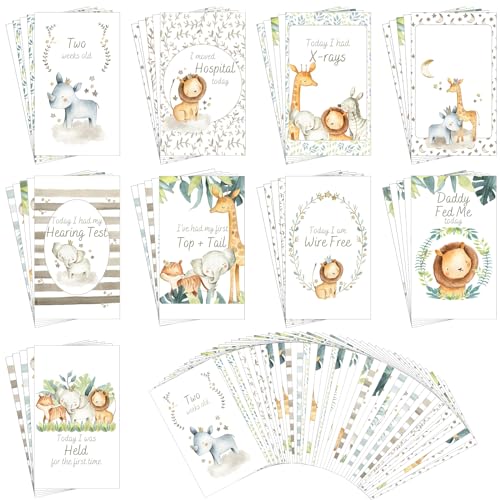Dinifee 46 Pcs Nicu Milestone Cards Preemie Milestone Cards Neutral Gender 46 Unique Designs Nicu Baby Calendar for Preemie Baby Boy Girl Thanksgiving Christmas Party Gift