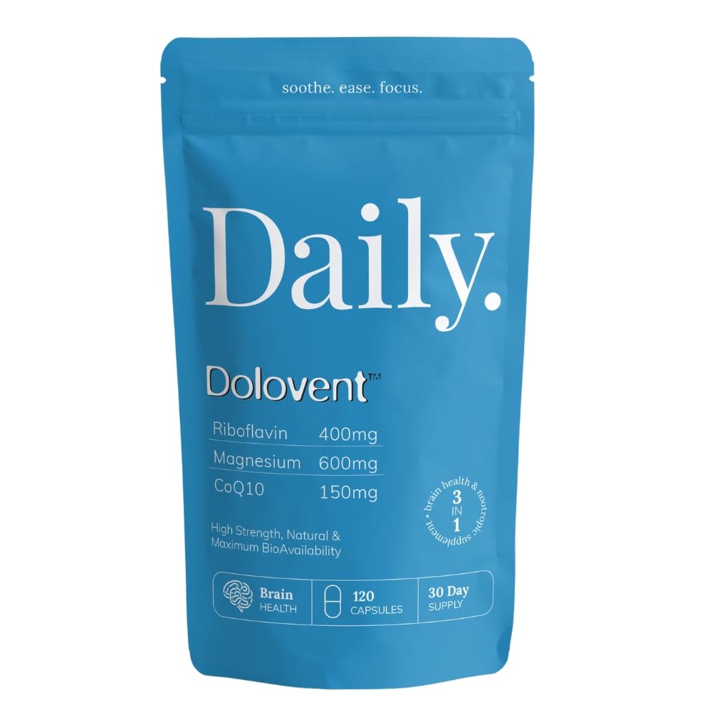 Dolovent - The UK's Best Migraine Supplement | Contributes to The Normal Function of The Nervous System, a Reduction in Tiredness & Fatigue and Normal Psychological Function