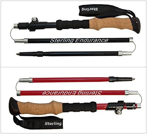 Trekking Pole / Folding-Collapsible / CORK CARBON ALUMINUM HYBRID / Walking Stick / Hiking Poles by Sterling Endurance, 1 Pole or 1 Pair