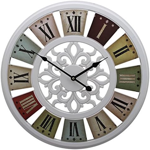 20" Gallery Large Wall Clocks with Roman Numerals Rustic Prints White Frame