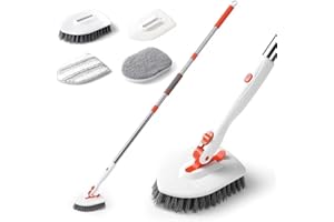Onewly Shower Scrubber with Long Handle, 3 in 1 Bathroom Cleaning Brush with 24"-53" Extand Handle, Cleaning Supplies for Kitchens, Sinks, Toilets, Floors, Baseboards, Windows and Corners