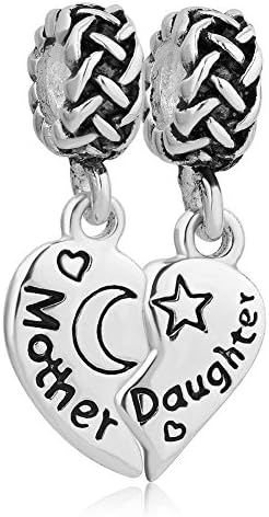 ClayCharm Mom Mother Daughter Charm Sterling Silver Dangle Bead fit Charm Bracelet