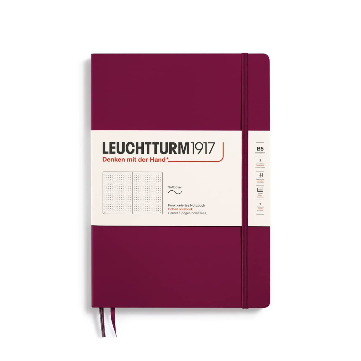 LEUCHTTURM1917 359673 Notebook Composition (B5) softcover, 123 Numbered Pages, Dotted, Port Red — image 1