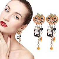 BYBYCD Halloween Party Pumpkin Ghost Pair Ear Stud Dangle Hoop Drop Earrings Jewelry