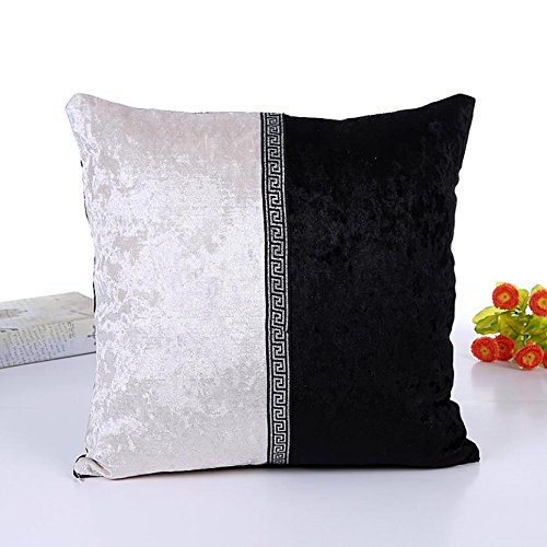 KMG Kimloog Square Patchwork EURO Throw Pillow Cover Velvet Pillowcase 18x18 Cushion Sham For Indoor Outdoor (Black)