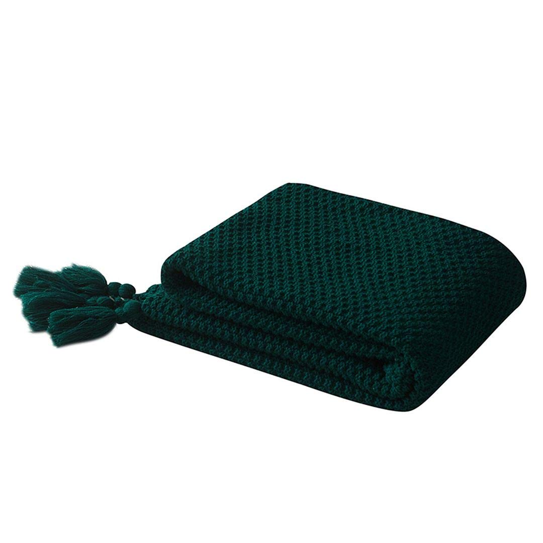 AUSTINCIAGA Knitted Blanket Sofa Throw Blanket Table Runner Nordic Bed Blanket Soft Warm with Fringe Handmade for Beach Picnic All Seasons (Dark Green, 70 * 100 cm)