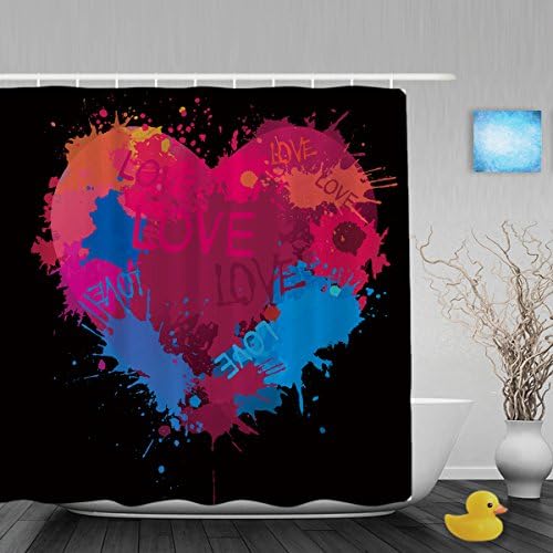 Wedding Decor Shower Curtain Paint Splatter Heart With Handwrite Love Bathroom Shower Curtains For Couples Waterproof Mildewproof Fade Resistant Polyester Fabric 60"x72"Inch Black Pink Blue