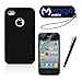 iPhone 4S Case, MagicMobile Hybrid Impact Shockproof Cover Hard Armor Shell and Soft Silicone Skin Layer [ Black - Black ] with Screen Protector and Stylus