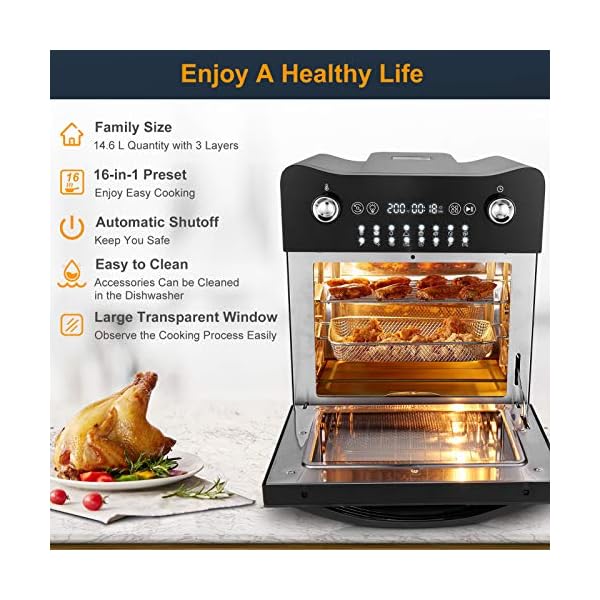 Fynllur-Air-Fryer-146L-1700W-XL-Oil-Free-Toaster-Oven-16-in-1-Oilless-Cooker-with-LED-Digital-Touchscreen-Countertop-Oven-Rotisserie-Dehydrator-Defrost-Auto-Shutoff-with-9-Accessories-and-Recipes Fynllur Air Fryer 14.6L 1700W XL Oil Free Toaster Oven 16-in-1 Oilless Cooker with LED Digital Touchscreen Countertop…