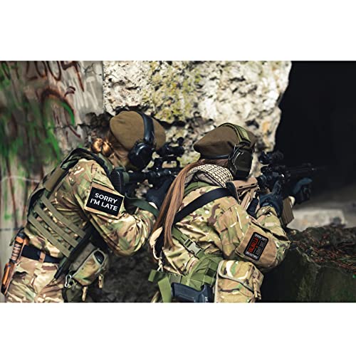 GYGYL 2Pcs Tactical Flag Patch-Sorry I'm Late, Hook Fastener American Military Patches for Tactical Caps, Bags, Backpacks, Tactical Vest, Military Uniforms