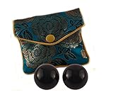 Ben Wa Balls 2-pcs Set, Undrilled, 1.38' Diameter, Black Obsidian Gemstone, to Train and Strengthen Pelvic Floor Muscles