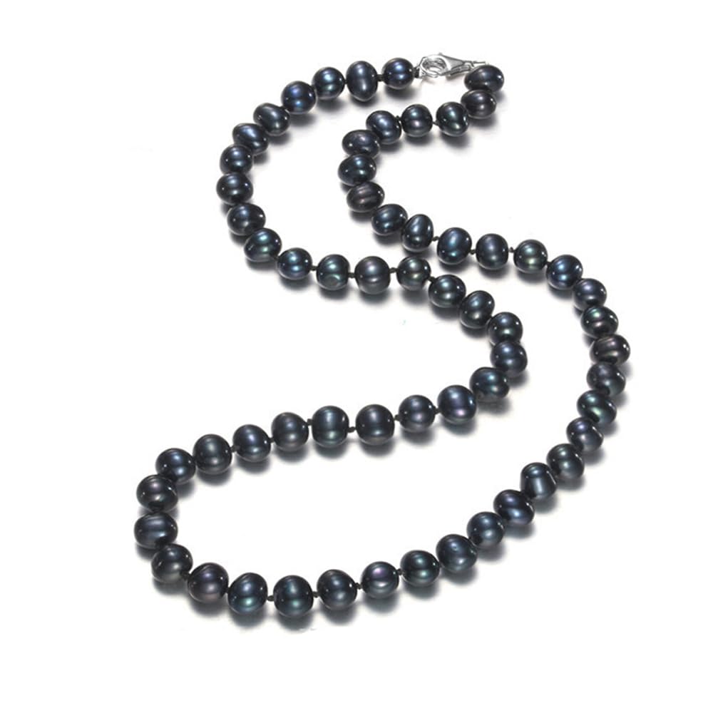 Treasure Bay Elegant 8-9mm Black Natural Freshwater Pearl Necklace for Women and Girls - Length: 19In