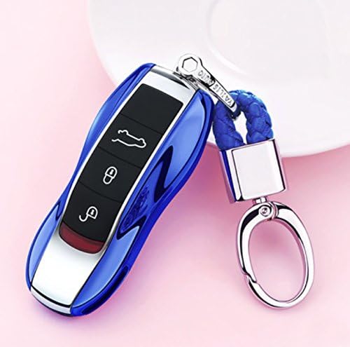 ontto Remote Key Cover Shell Cap Protection Cases Jacket with Keychain for Macan Cayenne Panamera 3 Buttons Blue - Image 3