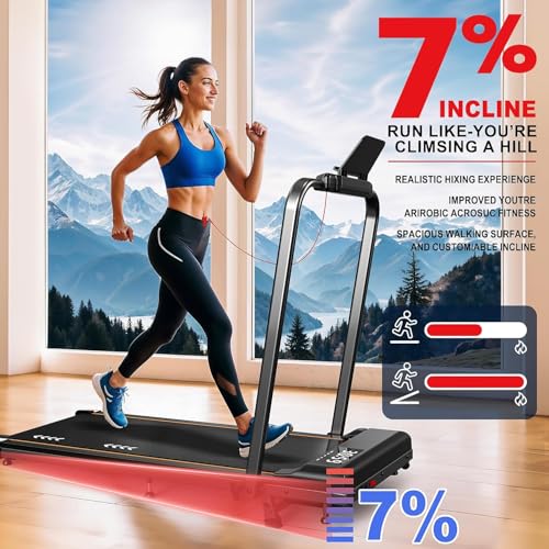 Inclining treadmill walking pad: with 2.25 CV/2.5 HP motor, treadmill capacity 100 kg/120 kg, speed of 1-6 km/h/1-12 km/h, inclination of 7%