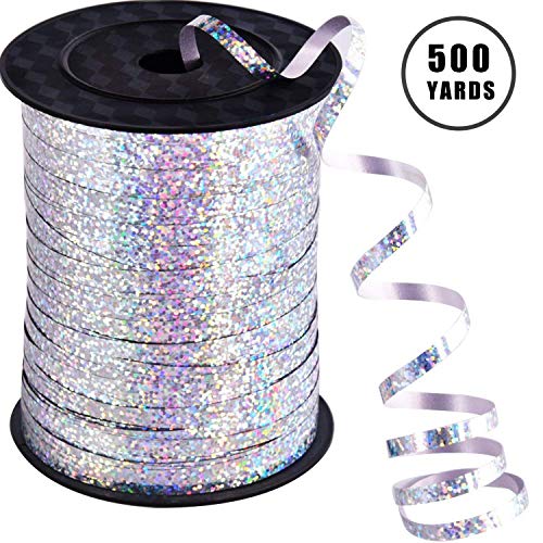 500 Yards Silver Crimped Curling Ribbon Shiny Metallic Balloon String Roll Gift Wrapping Ribbon for Party Festival Art Craft Decor Florist Flowers Decoration