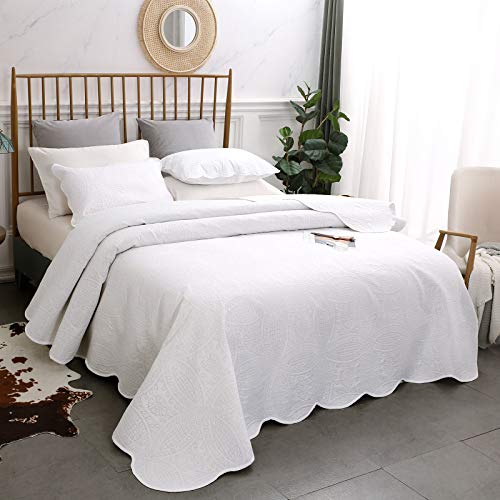 VEEYOO Bedspread Coverlet Set 3 Pieces - Soft Microfiber Lightweight Comforter Quilt Set for All Season, Full/Queen, White - Thumbnail 3