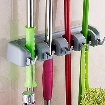 Woogor Mop and Broom Holder, Multipurpose Wall Mounted Organizer Storage Hooks, Ideal Broom Hanger for Kitchen Garden and Garage