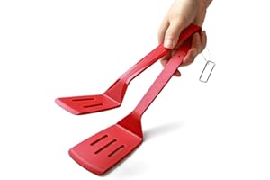 Silicone Kitchen Tongs for Cooking, AOOSY 11 Inches Spatula Tongs with Stainless Steel Core for Barbecue Clamps Steak Clamps, Flipping Fish, Steak Turner Flipper, Non-Stick Cooking Utensils (Red)