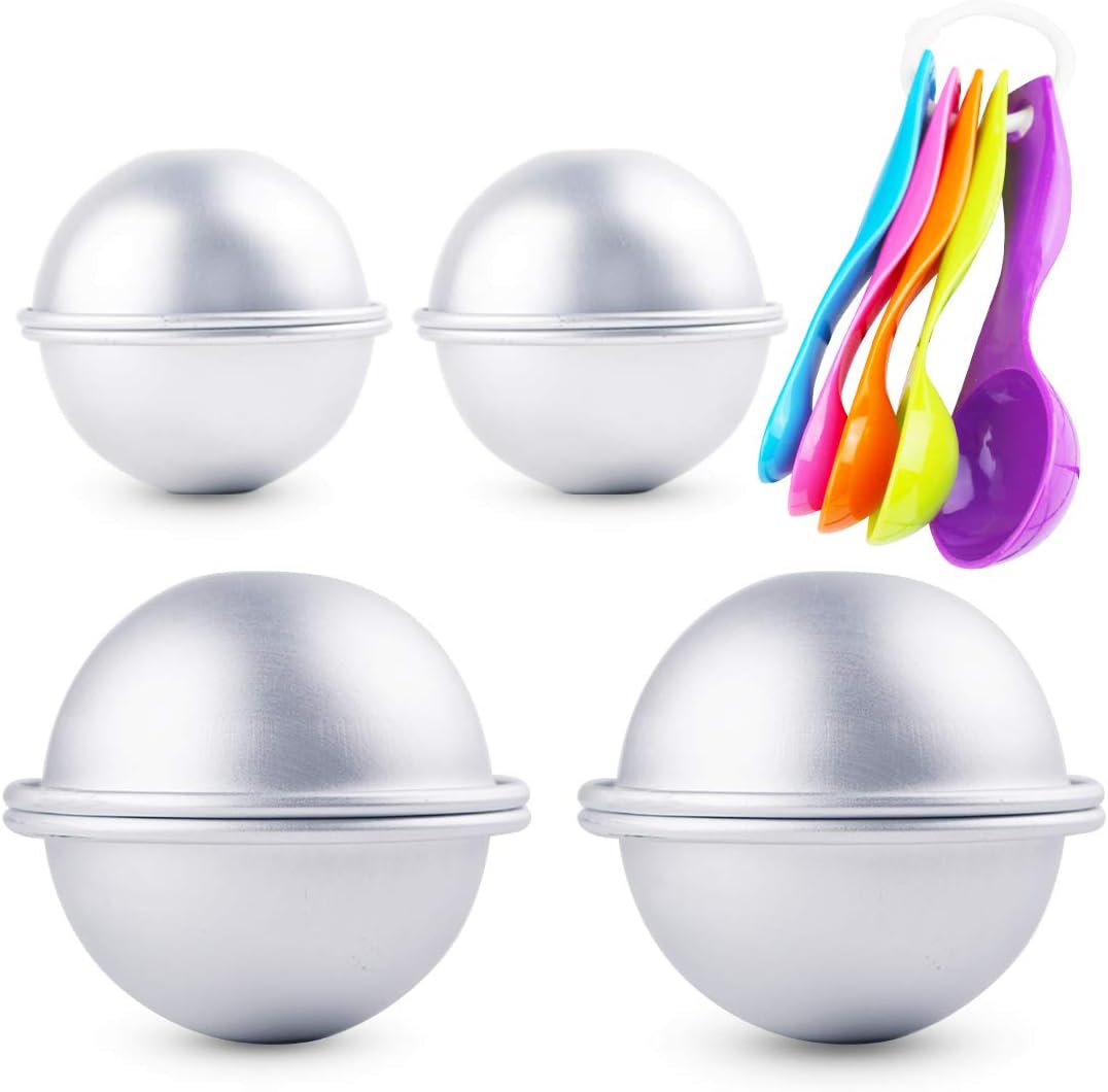 [Upgraded] Bath Bomb Mold Large 2 Sizes 4 Set 8 Pcs DIY Homemade Round Sphere Fizzy Bombs with 5 Spoon by Cefanty