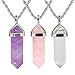 3pcs/Set Clear Quartz + Amethyst + Rose Quartz Hexagonal Pointed Reiki Chakra Pendant Necklace 20