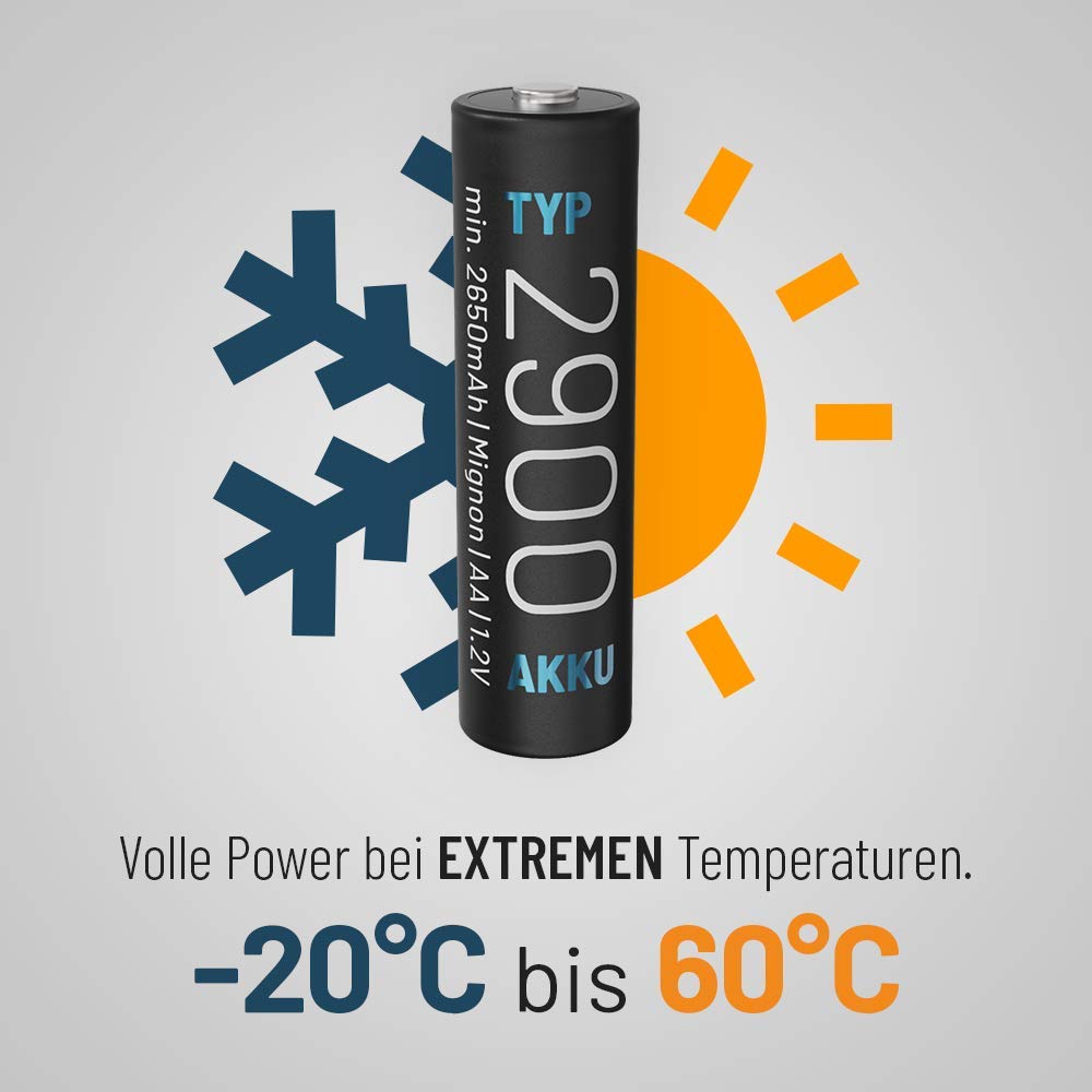 ABSINA Akku AA wiederaufladbar 2900 NiMH mit 1,2V & min. 2650mAh 8